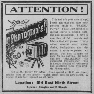 A vintage newspaper clipping advertising photography services