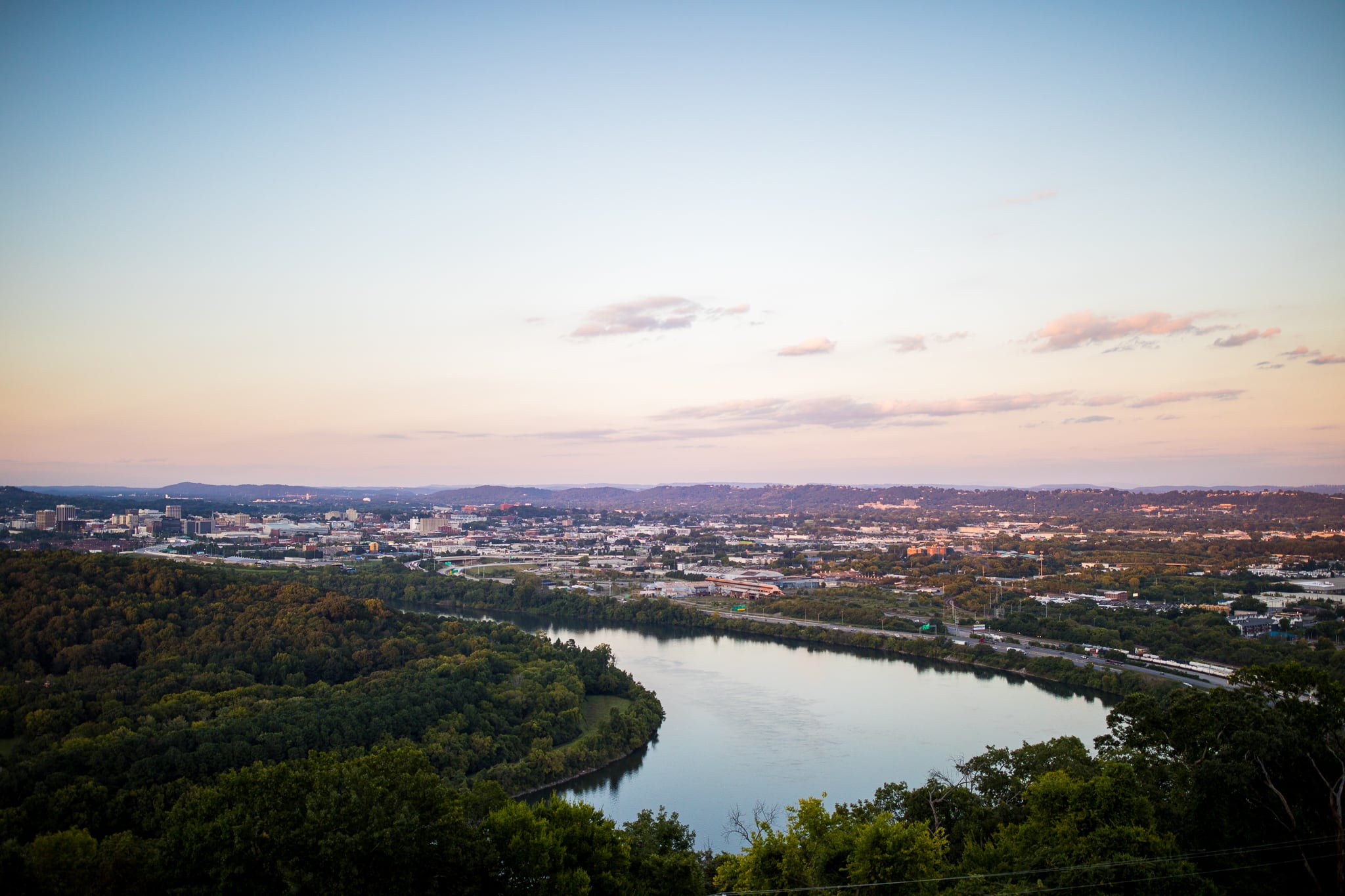 A view from above showing the city of Chattanooga and the Tennessee River