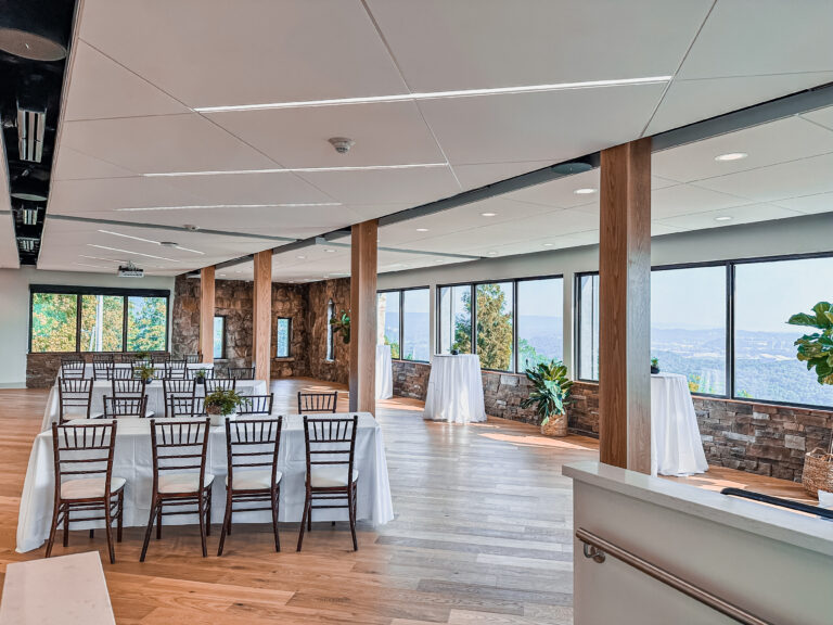 Skyline Loft at Ruby Falls with white tablecloth covered tables