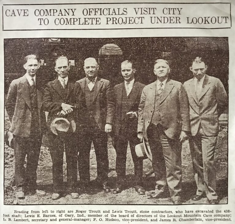 Old newspaper clipping of men at Ruby Falls