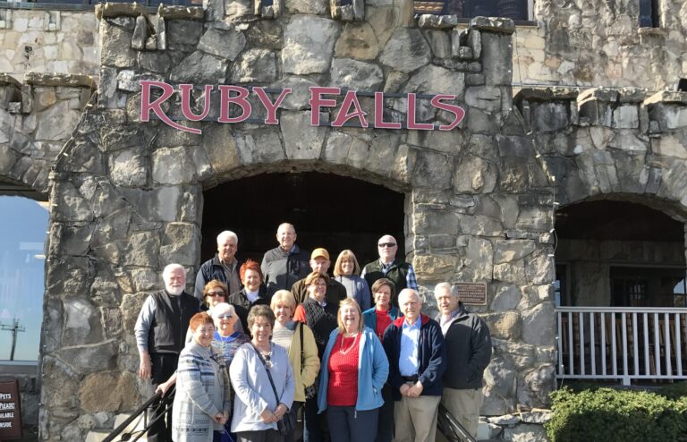 Group of people in front of Ruby Falls entrance