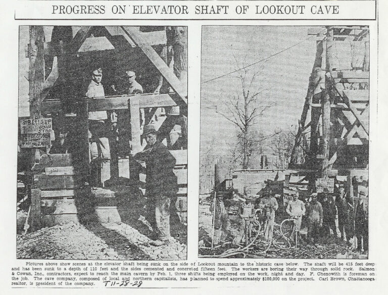 Vintage newspaper clipping of cave drilling