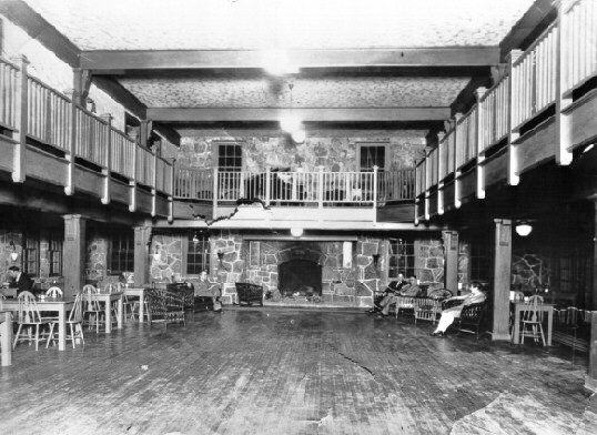 Black and white photo of dance hall at Ruby Falls