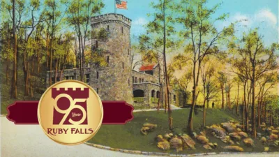 95th postcard photo with Ruby Falls logo