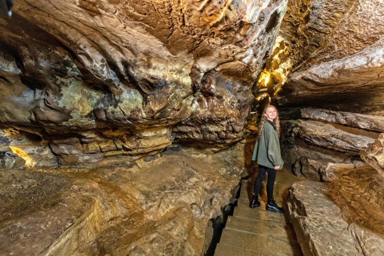 Person in the caves of Ruby Falls