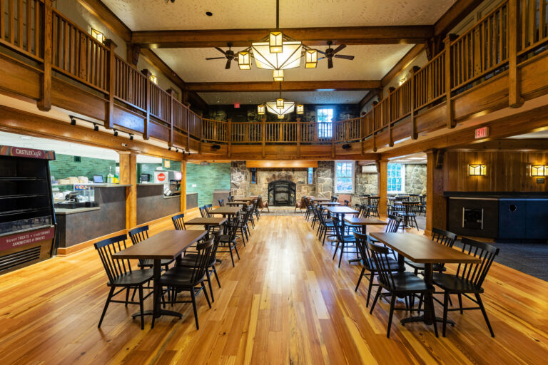 Modern photo of the Castle cafe with tables and chairs