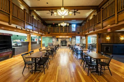 Modern photo of the Castle cafe with tables and chairs 