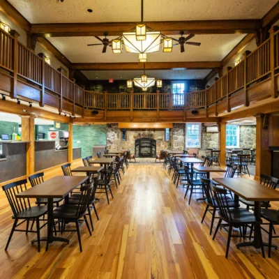 Modern photo of the Castle cafe with tables and chairs 