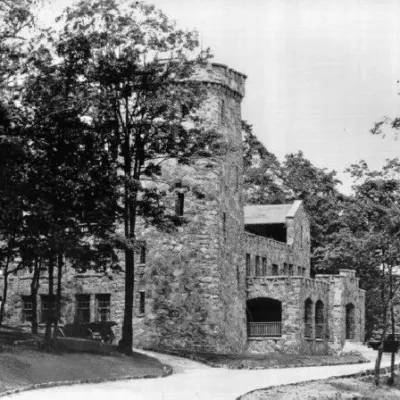 Black and white photo of Ruby Falls 