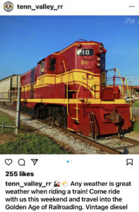 Instagram post of a red and yellow train